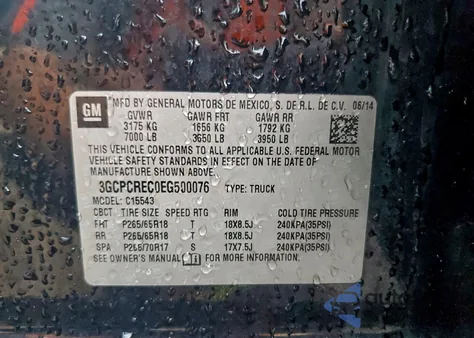 2014 Chevrolet Silverado C1500 Lt z USA, uszkodzony, nr VIN 3GCPCREC0EG500076